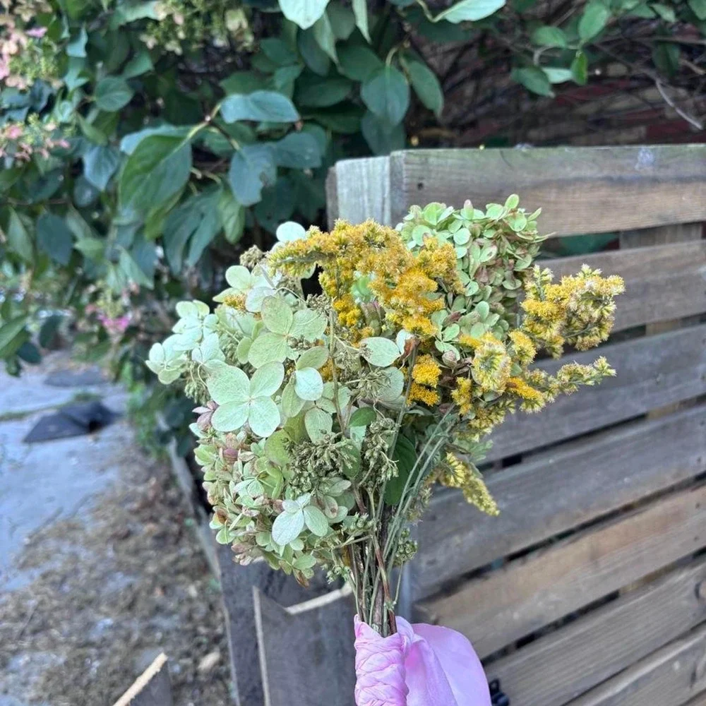 Preserved Goldenrod and Hydrangea Bouquet Real Dried Wildflower Farmhouse Decor